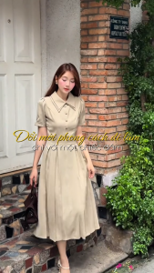Đầm thiết kế BEMINE cổ đức hai lớp đính cúc dáng chữ A phù hợp đi làm-B649