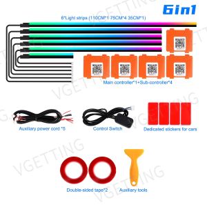 VGETTING 18 in 1 LED Car Ambient Lights 64 Colors RGB Symphony Interior Acrylic Strips Atmosphere Light with Button APP Control