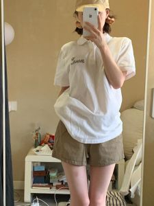 Brown A-Line Cotton Linen Shorts Womens Summer Casual Outdoor Wear High Waist Slimming Hot Pants Retro Style Pocket Detail