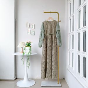 EmmaQueen - Dress Moura Gamis Terbaru 2024 Mewah Look Vintage Eksklusif Brokat Full Inner Cotton Kombinasi Tile XS/XXL Busui Wudhu Friendly Karet Pinggang