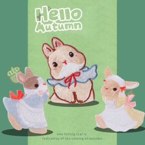Cute Rabbit Embroidery Patch DIY Decorative Sticker for Mobile Phone Case Journal Book Bag Cloth Patch Cartoon Anime Pattern