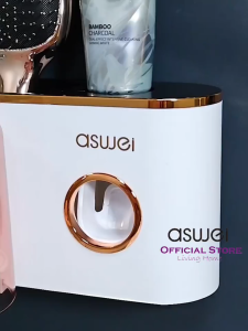 ASWEI A89YSJ Two Cup Toothbrush Set - Rak Sikat Gigi & Gelas Transparan Tempat Sikat Gigi Tempel
