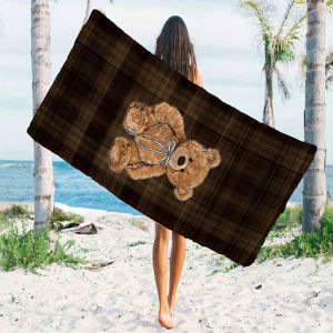 brown plaid teddy bear Quick Drying Microfiber Beach Towel Lightweight for Swimming Camping Yoga - Bath Towel