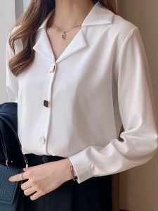 Korean Style Kemeja Putih Hitam Wanita Lengan Panjang Polos Baju Kemeja Wanita Kekinian