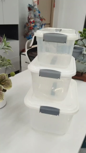 Clear Storage Latch Bins with Lids Plastic Home Storage Organizing Box with Handle-KC104