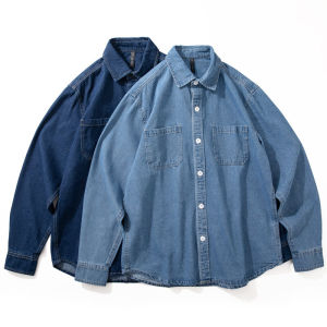 Denim Shirt Mens Long Sleeves American Minimalist Washed Pure Cotton Autumn Tops Spring and Autumn Loose Casual Thin Coat