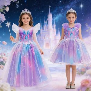 Girl Purple Glind Wicked Witch Cosplay Costume Maxi Skirt Elegant Prom Magic Birthday Party Dress 4-12 Years Carnival Halloween