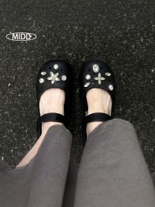 MIDANGDANG | Black Crystal Slip Resistant Thick Sole Hole Shoes
