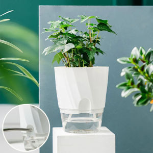 Yespery tự tưới Chậu hoa nhựa hydroponics chậu cây trong suốt hai lớp bông sợi dây thừng tưới nước mọng nước trồng trong chậu