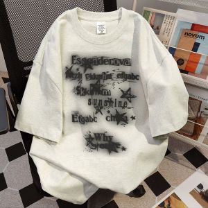 ผ้าฝ้ายอเมริกันRetroแขนสั้นเสื้อยืดผู้หญิงหลวมFit Oversizeสบายๆสวมใส่ทุกวันฤดูร้อนใหม่มาถึง 2024