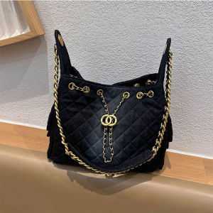 Denim Bucket Bag Chain Strap Underarm Womens Bag Small Fragrance Style Tote Bag Lazy Wind Water Bucket Chain Shoulder Bag
