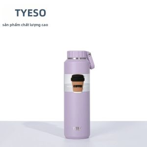 TYESO | Bình Giữ Nhiệt Chân Không Tyeso 710ml Bình Nước Thể Thao Có Tay Cầm Dễ Kéo Bình Giữ Nhiệt Bằng Thép Không Gỉ Dành Cho Người Lớn Kèm Nhãn Dán Cà Phê Di Động