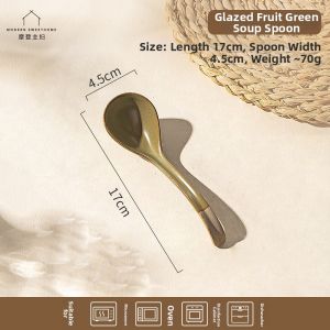 MODERN SWEETHOME | Vintage Glazed Ceramic Spoon For Eating And Soup