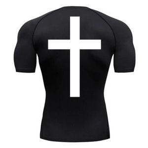Cross Back Print Compression Shirts for Men Quick Dry Tees Tshirts Tops Gym Workout Running Undershirts Baselayers Rash Guard