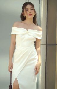 Vella Fashion đầm dự tiệc nữ trễ vai thanh lịch váy dự tiệc đắp tà VD24067