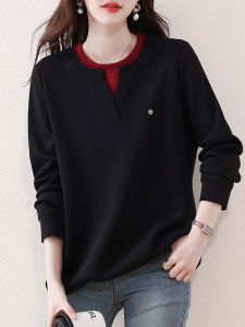 September Ink Road plus Size Womens Clothing Layered Color Block Hoodie Long Sleeve Drawstring Slimming Top for Autumn