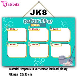 TATSBITA Pajangan Hiasan Dinding Dekorasi Wall Decor Jadwal Piket Senin - Sabtu Wipe & Clean Untuk Kelas Sekolah TK/SD/SMP/SMA Ukuran 20x30cm