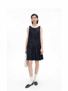 Vintage U-Neck Sleeveless Dress Cotton & Tencel Blend
