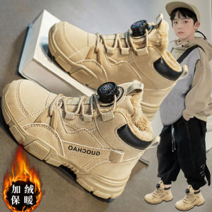 Childrens Winter Snow Boots Thickened Fleece Lined Martin Booties Anti-slip Cotton Shoes for Boys Low Cut Casual Style Waterproof