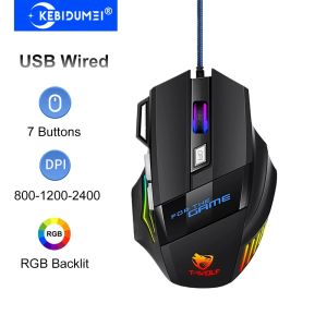 KEBIDUMEI Wired Gaming Mouse 7 Buttons RGB Backlit Mouse Ergonomic USB Mouse 2400 DPI 3 Level DPI For PC Laptop Windows Mac OS