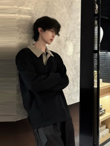 เสื้อยืดคอโปโล Cleanfit ทรงหลวม แขนยาว ทรงปกติ สำหรับผู้ชาย ฤดูใบไม้ร่วง/ฤดูหนาว เสื้อเชิ้ตแขนยาวแบบปลอมสองชิ้น ทรงปกติ