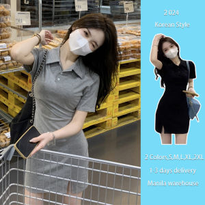 New Korean Dress For Women Fashion Polo Neck Short Skirt Plus Size High Waist Slim Fit Wrapped Hip Short Skirt