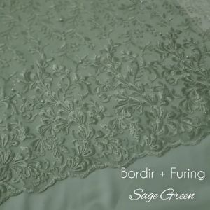 Bahan Kain Brokat Dress Kebaya Pengantin & Bridesmaid Bordir Cabut Tile Mutiara Warna Sage Green