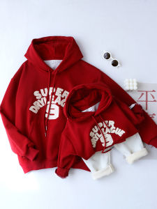 Thickened Fleece Winter Family Matching Clothes One Year Old Birthday Gift Childrens Wear Casual Style Cotton Polyester Blend