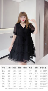 Fat Yingying 150.00kg Oversize Womens Clothing Fancy Sweet Simple and Short V-neck Slimming Waist-Tight Cake Dress