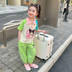 Girl Suit Summer Cartoon Clow M Casual Baby Girl Dopamine Fashionable Top Pants Western Style Two-Piece Suit