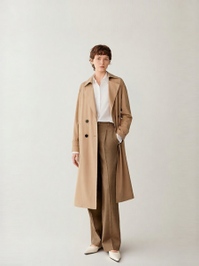 ICICLE | Silk Wool Easy Care Double Breasted Dew Pearl Style Trench Coat