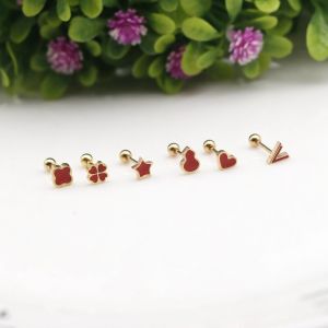 New Red Grapefruit Four Leaf Clover Ear Studs Womens Anti Allergy Titanium Steel Fine Needle Luxury Ins Style Earrings