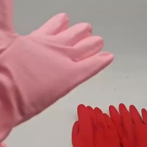 2 Pairs Long Rubber Dishwashing Gloves Waterproof Reusable with Cotton Lining & Anti-Slip Grip for Kitchen/Bathroom Cleaning