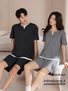 MiiOW | ชุดนอนคู่รักผู้หญิง แขนสั้น กางเกงขาสั้น ขนาดใหญ่ สีสันสดใส หลวมๆ สำหรับใส่อยู่บ้านในฤดูร้อน 2025 ใหม่ล่าสุด