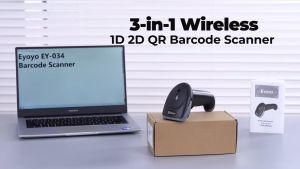 Eyoyo 2D 3-in-1 Wireless Barcode Scanner Automatic Barcode Reader with 2500mAh Battery Handheld Cordless CMOS Image Bar Code Reader for Inventory Store Retail Library Warehouse