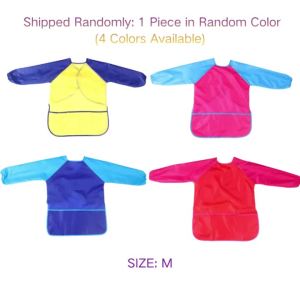 Long Sleeve Art Smock Nylon Painting Apron with Elastic Cuffs & 3 Large Pockets for Pottery Crafts Messy Eating