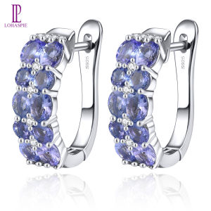 Lohaspie เครื่องประดับ3.4กะรัตแท้แหวนเงินสเตอริ่งแข็ง925คลิปต่างหูคลิปแทนซาไนท์ธรรมชาติแบบดั้งเดิมต่างหูเงินทรงยาว925ต่างหูแทนซาไนต์ดั้งเดิมสำหรับเครื่องประดับผู้หญิง