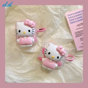Okok Ốp AirPods Hello Kitty lập thể cho AirPods 1 2 3 Pro inpods I7 i12 Pro Phụ kiện tai nghe bluetooth không dây ốp cho tai nghe airpods hộp sạc Vỏ bảo vệ có mặt dây chuyền