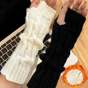 Y2K Solid Knitted Striped Sleeves Gloves for Women Autumn Winter Long Arm Warmer Lolita JK Fingerless Gloves Soft Comfortable Gloves Gifts