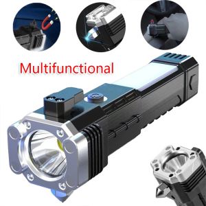 Multifunctional Flashlight Super Bright LED Flashlight Rechargeable Mini Car Emergency Flashlight Outdoor Camping Waterproof Flashlight With Window Breaker Magnetic Suction Powerbank