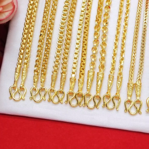 สร้อยคอทอง เทียบเท่า 2 บาท ความยาว 24 นิ้ว ลายผ่าหวาย โซ่ ปล้องอ้อย สี่เสา ห่วงคั่นมะรุม ทองชุบ ลายเหมือนจริง ดีไซน์สวย