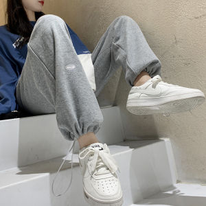 Grey Sports Pants Women Loose Cuffed 2025 Spring Summer Trendy High Waist Drapey Slimming Straight Leg Wide Leg Sweatpants