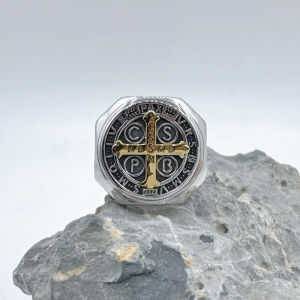 Crux Sancti Patris Benedict Cspb Nam Punk Cross Ring 316L Thép Không Gỉ Trang Sức Thời Trang Size 7-13