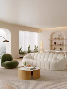 Cloud Sofa Cream Style Lamb Velvet Living Room Reception Beauty Salon Wedding Dress Store Rest Area Wooden Structure Sofa