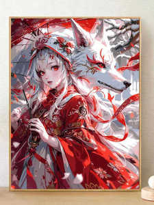 Digital Handmade Oil Painting Nine-Tailed Fox Dopaamine New 2025 Ancient Style High Difficulty Filling Color Home Decor Artwork