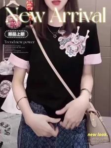 221New Chinese Style Chinese Style Buckle Black Shoulder Short-Sleeved T-shirt Womens Summer New Arrival Plus Size Plus Size Ladies Tang Suit Embroider Tops