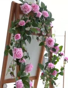 เถาวัลย์กู้หลาบปลอม ยาว 2.4 มม ดอกไม้ สีทรงจาก 10 สี เหลือลำไย้ เถาวัลย์ ปลอม ดอกไม้ตกแต่งผนัง ให้เลือกสี