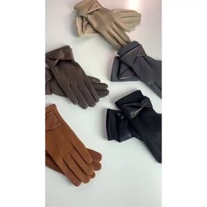 Winter Gloves Women Suede Warm Fleece Lined Thickened Bow Touch Screen Gloves Men Thermal Cold Proof Soft Cozy Outdoor Daily