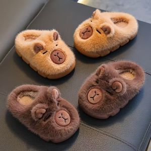 Autumn Winter Warm Cotton Slippers Cute Capybara Kids Slip-On Shoes Boys & Girls Soft Non-Slip Lightweight Youngsters Footwear