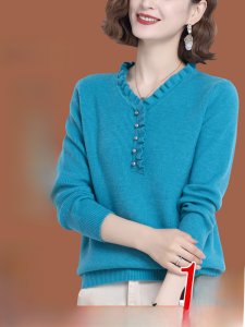 Pure Wool V-neck Sweater Womens Loose Thin Base Layer Spring Autumn New Style Comfortable Warm Knittedwear Ladies Top